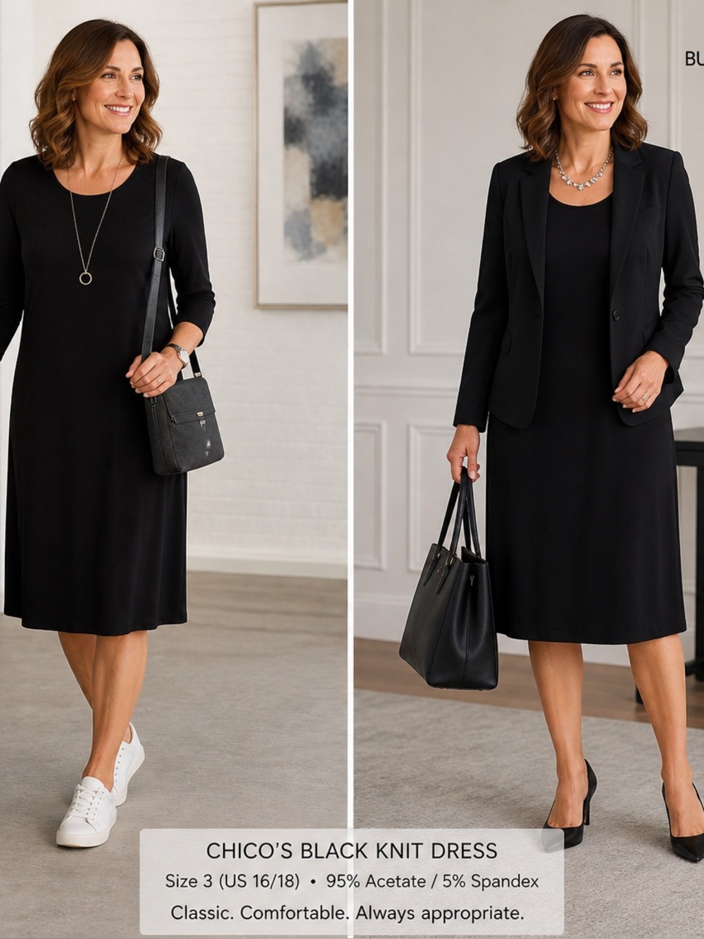 Chico's Black Knit Dress — Classic Women's Work & Everyday Dress